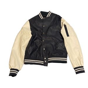 Navy blue and cream white fried denim Large jacket